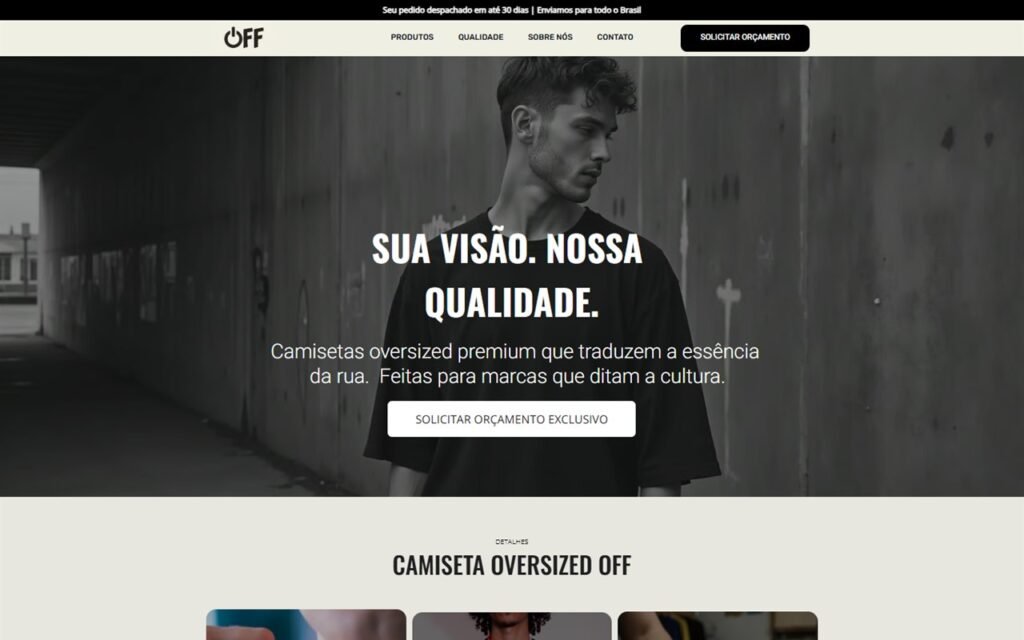 Página inicial do site offprivatelabel.com.br
